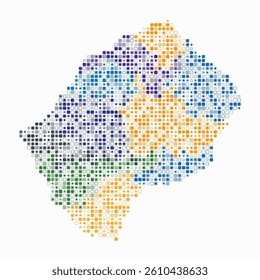 Lesotho, shape of the country built of colored cells. Digital style map of Lesotho on white background. Small size rounded square blocks. Classy vector illustration.