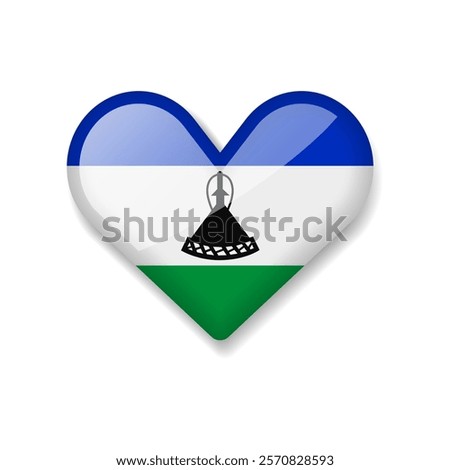 Lesotho - Shiny Flag in the Form of Heart. Vector Illustration.