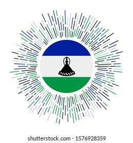 Lesotho sign. Country flag with colorful rays. Radiant sunburst with Lesotho flag. Vector illustration.