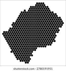 Lesotho simple black and white hexagon map shape template. Country plain hexagon cell dots. Lesotho flat honeycomb boundary. Vector Illustration.