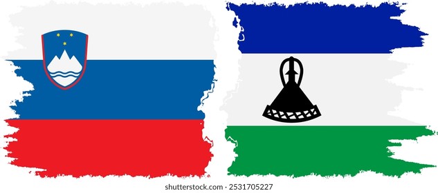 Lesotho and Slovenia grunge flags connection, vector