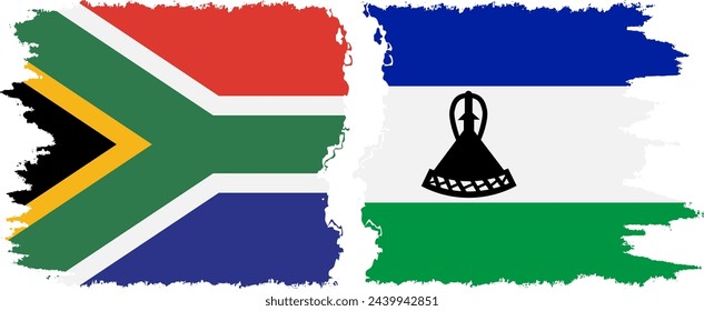 Lesotho and South Africa grunge flags connection, vector