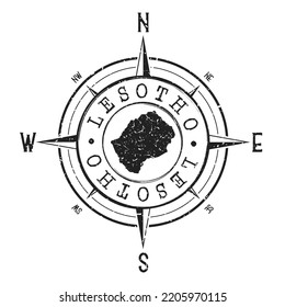 Lesotho Stamp Map Compass Adventure. Illustration Travel Country Symbol. Seal Expedition Wind Rose Icon.