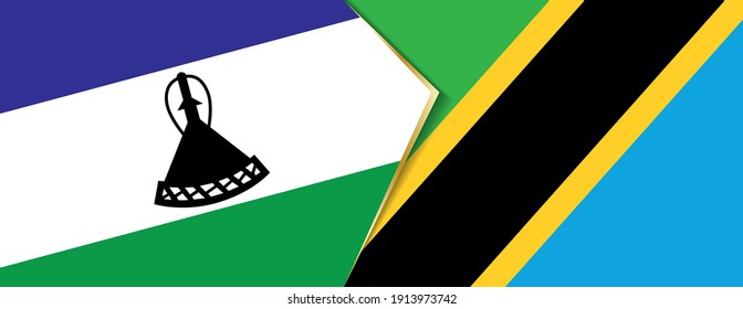 Lesotho and Tanzania flags, two vector flags symbol of relationship or confrontation.