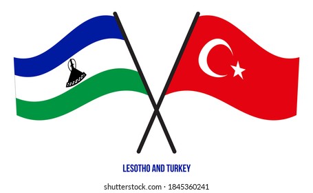 Lesotho and Turkey Flags Crossed And Waving Flat Style. Official Proportion. Correct Colors.