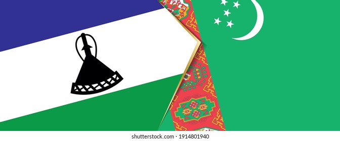 Lesotho and Turkmenistan flags, two vector flags symbol of relationship or confrontation.