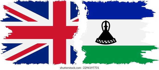Lesotho and UK grunge flags connection, vector
