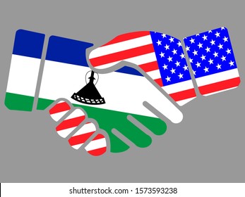 Lesotho and USA flags Handshake vector