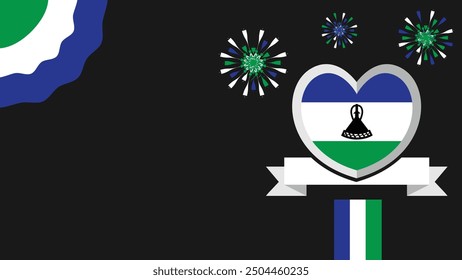Lesotho vector banner design illustration with flag colors, geometric shapes and typography. fireworks and ribbon elements.
