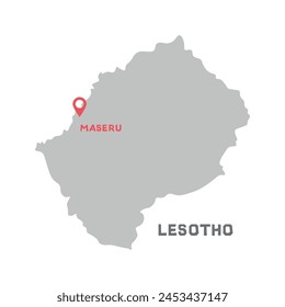 Lesotho vector map illustration, country map silhouette with mark the capital city of Lesotho inside. Filled version illustration isolated on white background