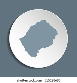 Lesotho vector map on a paper circle. Cut out from white paper icon map of Lesotho. Vector icon map of Lesotho on dark background. Paper cut style country map. 