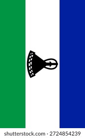 Lesotho vertikale Flagge in offiziellen Farben, Abmessungen und Seitenverhältnis. Vektorfahne, die Nationalstolz, Identität, Erbe, Patriotismus und Autorität symbolisiert