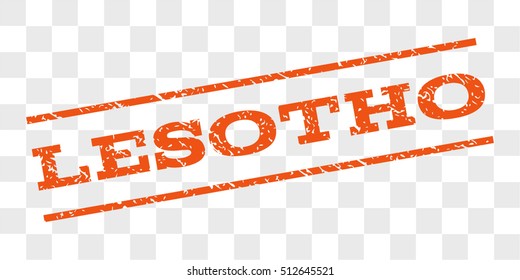 Lesotho watermark stamp. Text tag between parallel lines with grunge design style. Rubber seal stamp with dust texture. Vector orange color ink imprint on a chess transparent background.