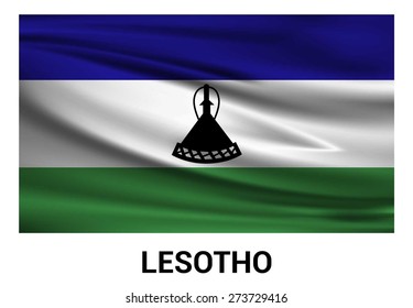 Lesotho Waving flag isolated vector in official colors and Proportion Correctly. waving wind Flag realistic fabric effect. country's name label in bottom
