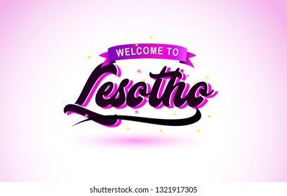 Lesotho Welcome to Creative Text Handwritten Font with Purple Pink Colors Design Vector Illustration.