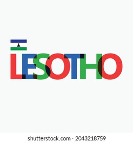 Lesotho's colorful typography with its vectorized national flag. African country RGB typography.