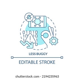 Less buggy turquoise concept icon. Simple site code. Advantage of mobile first design abstract idea thin line illustration. Isolated outline drawing. Editable stroke. Arial, Myriad Pro-Bold fonts used