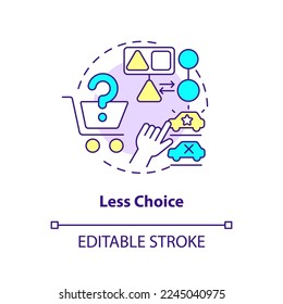 Less choice concept icon. Drawback of mergers abstract idea thin line illustration. Fewer options. Low affordability. Isolated outline drawing. Editable stroke. Arial, Myriad Pro-Bold fonts used