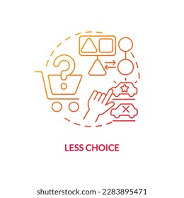 Less choice red gradient concept icon. Mergers drawback abstract idea thin line illustration. Fewer options. Marketing strategy. Low affordability. Isolated outline drawing. Myriad Pro-Bold font used