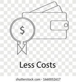 Less costs concept on transparency background. Creative idea design. Flat vector illustration for template brochure or presentation.