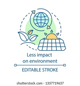 Less impact on environment concept icon. Ecology global care. Alternative energy resources. Energy saving  technologies idea thin line illustration. Vector isolated outline drawing. Editable stroke