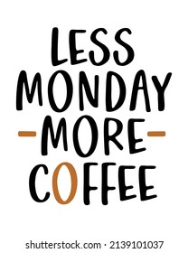 Less Monday More Coffee quote lettering inscription with white background