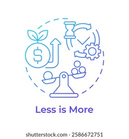 Less is more blue gradient concept icon. Scales wages. Minimalism, philosophy. Asset management. Round shape line illustration. Abstract idea. Graphic design. Easy to use in infographic