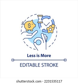 Less is more concept icon. Suit company needs. Find solution. Choose business tools abstract idea thin line illustration. Isolated outline drawing. Editable stroke. Arial, Myriad Pro-Bold fonts used
