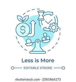 Less is more soft blue concept icon. Scales wages. Minimalism, philosophy. Asset management. Round shape line illustration. Abstract idea. Graphic design. Easy to use in infographic