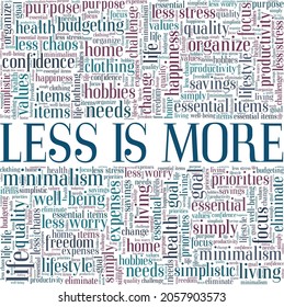 Less is More vector illustration word cloud isolated on white background.
