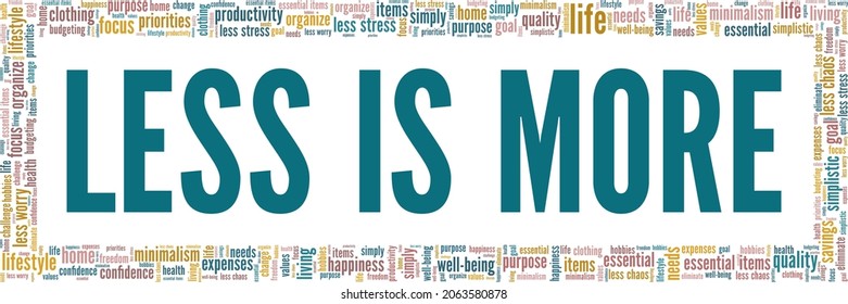 Less is More vector illustration word cloud isolated on white background.