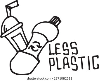 Weniger Plastik, Schwarz-Weiß-Illustration