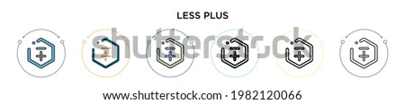 Less plus signs icon in filled, thin line, outline and stroke style. Vector illustration of two colored and black less plus signs vector icons designs can be used for mobile, ui, web