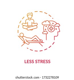 Less stress red concept icon. Relaxation and rest. Meditation for recreation. Coping mechanism. Mental health idea thin line illustration. Vector isolated outline RGB color drawing