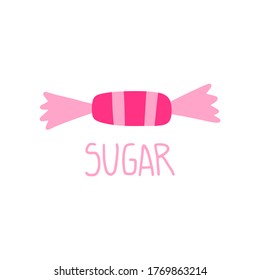 Less Sugar, Sweetener. Healthly Food Concept Icon. Simple Element Isolated On White Background. Flat Cartoon Vector Illustration, Hand Drawn Style.