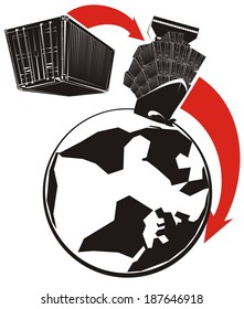 Less than container load (LCL) shipment in six illustrations (part 2) - shipping container is loaded onto a container vessel and sails