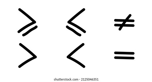 less than greater than and equal symbol in mathematics. inequality symbols