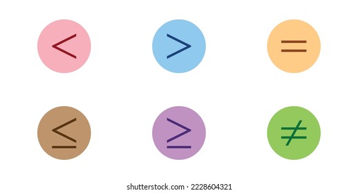 less than greater than and equal symbol in mathematics. inequality symbols. Vector illustration isolated on white background.