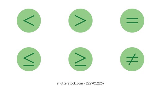 less than greater than and equal symbol in mathematics. inequality symbols. Vector illustration isolated on white background.
