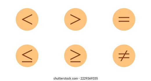 in der Mathematik weniger als ein und dasselbe Symbol. Symbole der Ungleichheit. Vektorgrafik einzeln auf weißem Hintergrund.