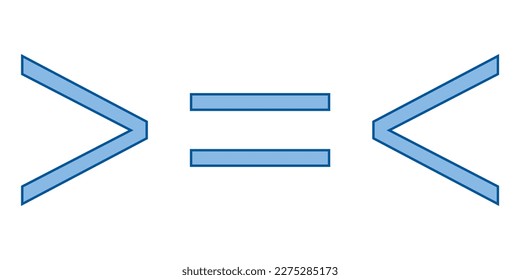 Less than greater than and equal symbol in mathematics. inequality symbols.