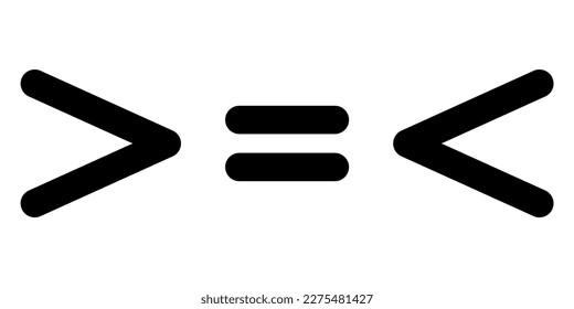 Less than greater than and equal symbol in mathematics. inequality symbols.