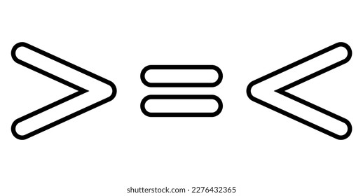 Less than greater than and equal symbol in mathematics. inequality symbols.