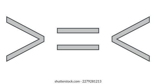 Less than greater than and equal symbol in mathematics. inequality symbols.