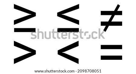 less than greater than and equal symbol in mathematics. inequality symbols