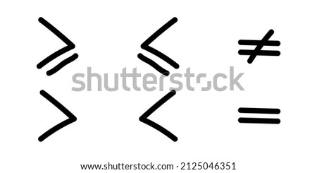 less than greater than and equal symbol in mathematics. inequality symbols