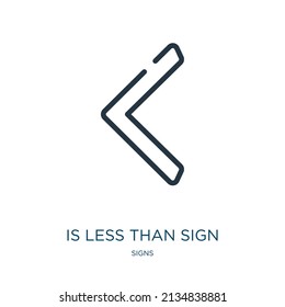 is less than sign thin line icon. less, business linear icons from signs concept isolated outline sign. Vector illustration symbol element for web design and apps.