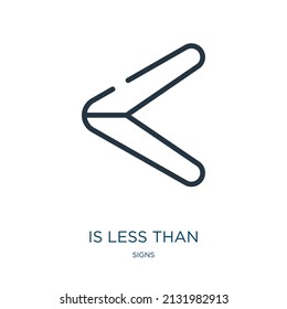 is less than thin line icon. less, budget linear icons from signs concept isolated outline sign. Vector illustration symbol element for web design and apps.