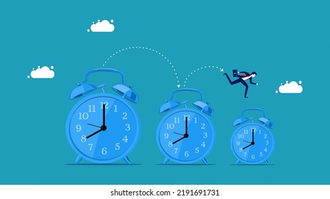 Less time. Businessmen run on a shrinking watch. business concept vector