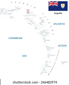 lesser antilles outline map with anguilla 